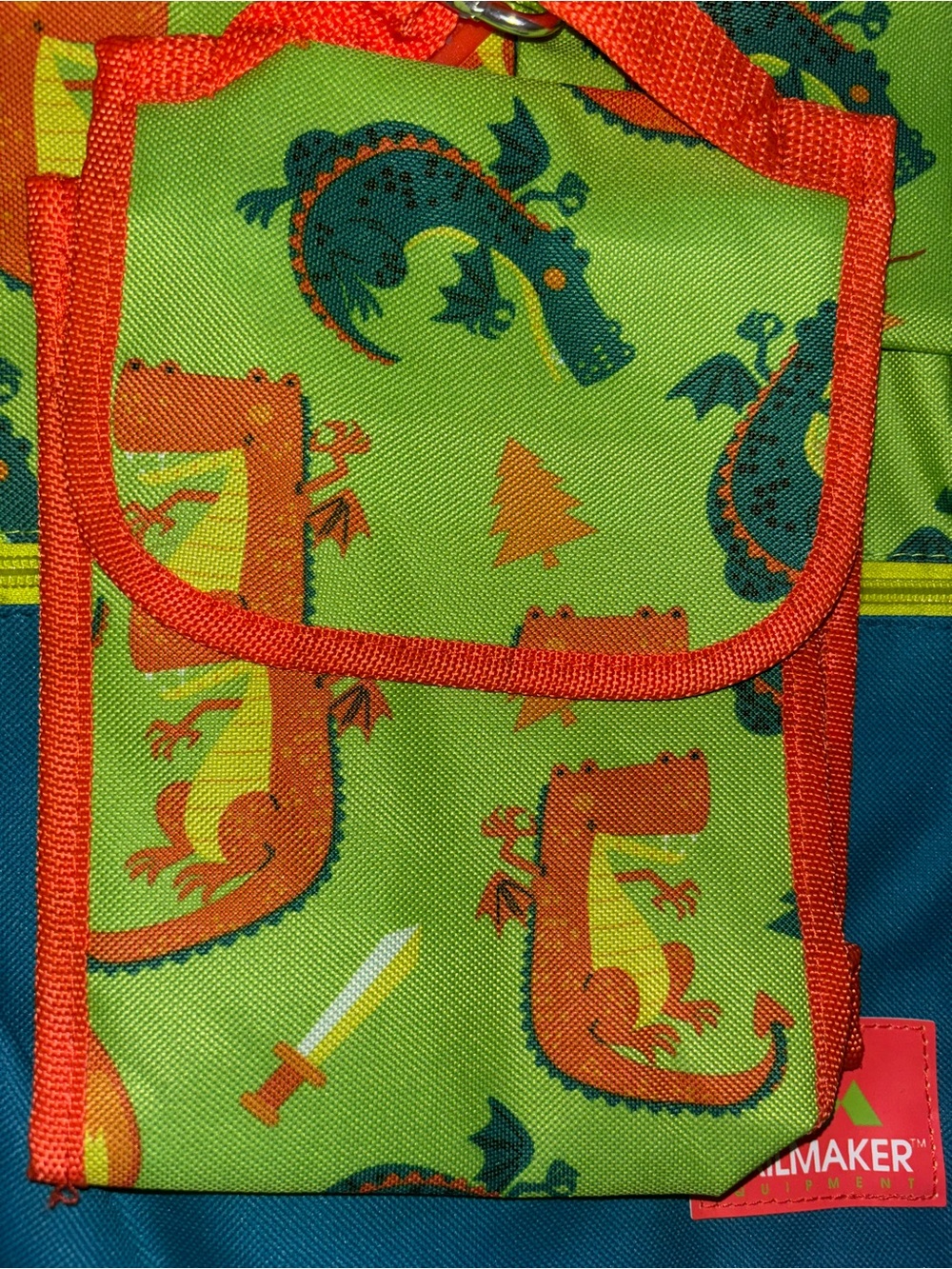 5 Piece Kids Boys Backpack Bag Back to School Set - Green & Orange Dragon Print - Picture 10 of 16